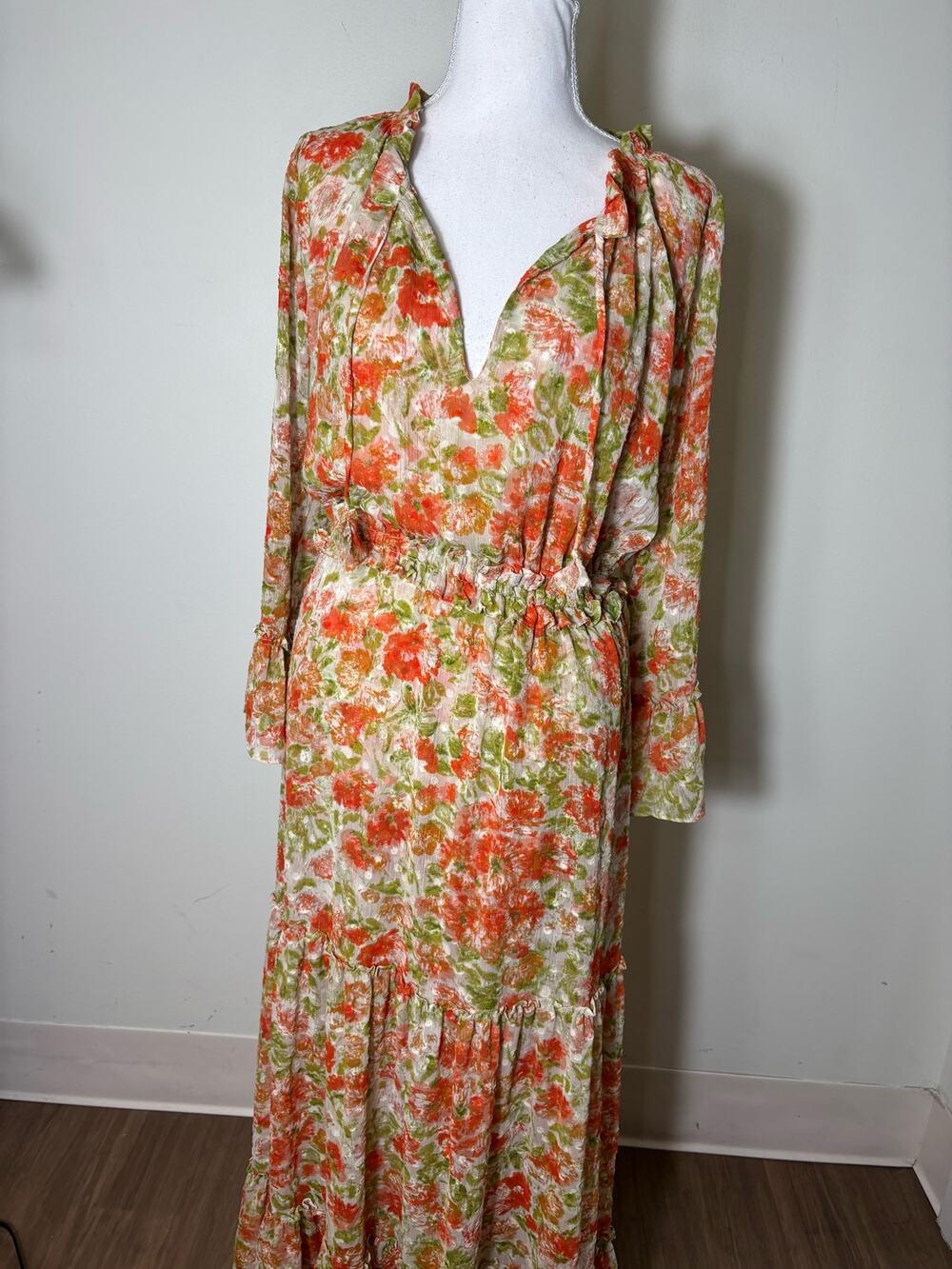 Misa Orange Floral Blousy Maxi Dress Sz M